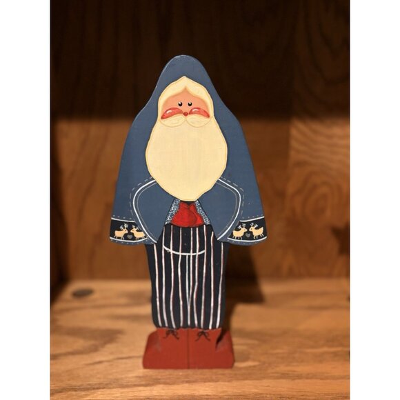 2 Santa Handcrafted Country Wood Christmas Folk Art Decor Hand Painted 1986 - Picture 2 of 9